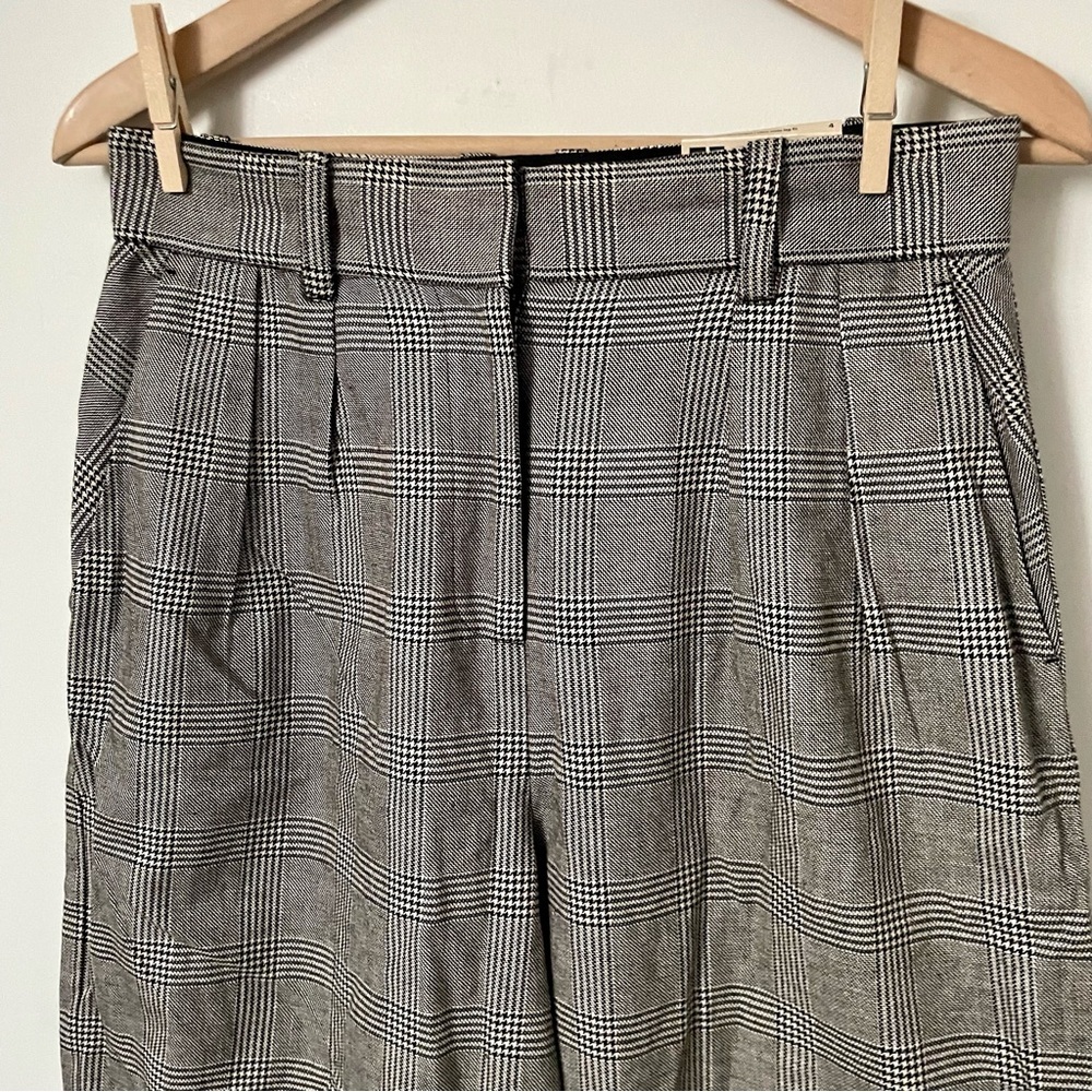 Frank and Oak Emma Ultra Wide-Leg Pants Grey Plaid Size 4 Cotton/Linen Blend - Picture 7 of 13